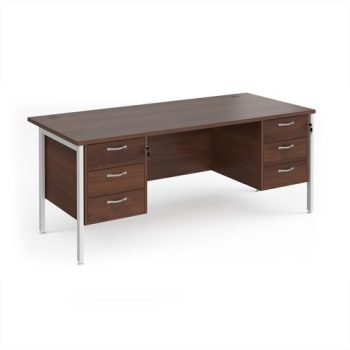 Maestro 25 straight desk 1800mm x 800mm with two x 3 drawer pedestals - white H-frame leg Walnut top - MH18P33WHW
