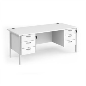 Maestro 25 straight desk 1800mm x 800mm with two x 3 drawer pedestals - white H-frame leg White Top - MH18P33WHWH