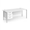 Maestro 25 straight desk 1800mm x 800mm with 3 drawer pedestal - silver H-frame leg White Top - MH18P3SWH