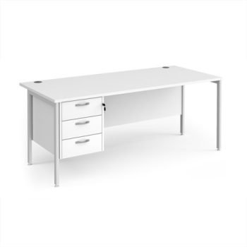 Maestro 25 straight desk 1800mm x 800mm with 3 drawer pedestal - white H-frame leg White Top - MH18P3WHWH