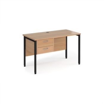 Maestro 25 straight desk 1200mm x 600mm with 2 drawer pedestal - black H-frame leg Beech top - MH612P2KB