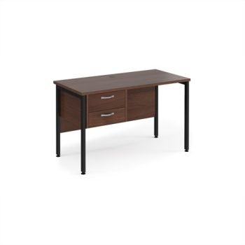 Maestro 25 straight desk 1200mm x 600mm with 2 drawer pedestal - black H-frame leg Walnut top - MH612P2KW