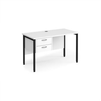 Maestro 25 straight desk 1200mm x 600mm with 2 drawer pedestal - black H-frame leg White Top - MH612P2KWH