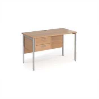 Maestro 25 straight desk 1200mm x 600mm with 2 drawer pedestal - silver H-frame leg Beech top - MH612P2SB