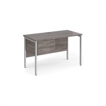 Maestro 25 straight desk 1200mm x 600mm with 2 drawer pedestal - silver H-frame leg Grey Oak Top - MH612P2SGO