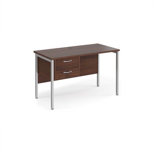 Maestro 25 straight desk 1200mm x 600mm with 2 drawer pedestal - silver H-frame leg Walnut top - MH612P2SW