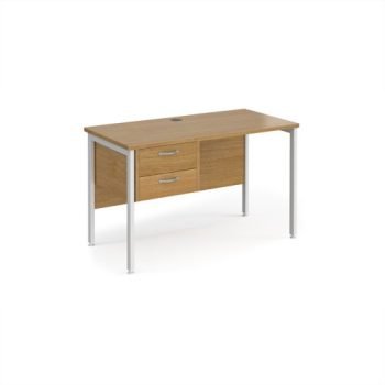 Maestro 25 straight desk 1200mm x 600mm with 2 drawer pedestal - white H-frame leg Oak Top - MH612P2WHO