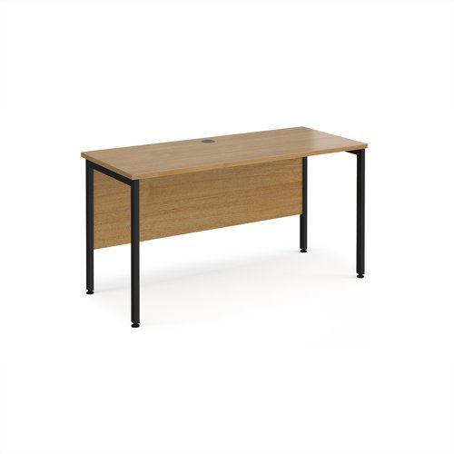 Maestro 25 straight desk 1400mm x 600mm - black H-frame leg Oak Top - MH614KO
