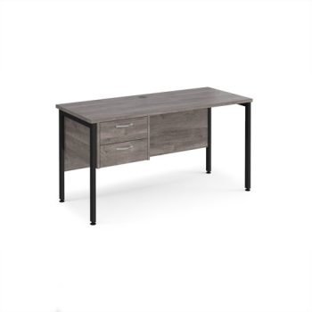Maestro 25 straight desk 1400mm x 600mm with 2 drawer pedestal - black H-frame leg Grey Oak Top - MH614P2KGO