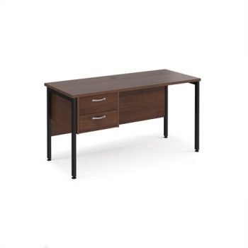 Maestro 25 straight desk 1400mm x 600mm with 2 drawer pedestal - black H-frame leg Walnut top - MH614P2KW