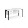 Maestro 25 straight desk 1400mm x 600mm with 2 drawer pedestal - black H-frame leg White Top - MH614P2KWH