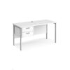 Maestro 25 straight desk 1400mm x 600mm with 2 drawer pedestal - silver H-frame leg White Top - MH614P2SWH