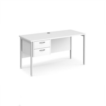 Maestro 25 straight desk 1400mm x 600mm with 2 drawer pedestal - white H-frame leg White Top - MH614P2WHWH