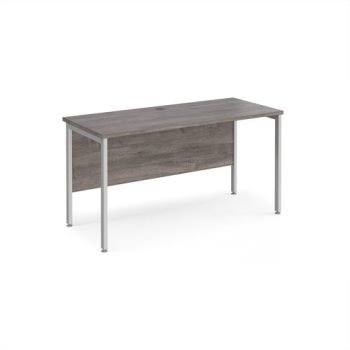 Maestro 25 straight desk 1400mm x 600mm - silver H-frame leg Grey Oak Top - MH614SGO