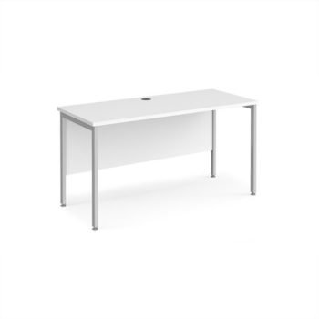 Maestro 25 straight desk 1400mm x 600mm - silver H-frame leg White Top - MH614SWH