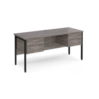 Maestro 25 straight desk 1600mm x 600mm with two x 2 drawer pedestals - black H-frame leg Grey Oak Top - MH616P22KGO