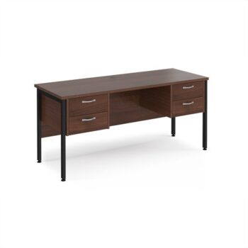 Maestro 25 straight desk 1600mm x 600mm with two x 2 drawer pedestals - black H-frame leg Walnut top - MH616P22KW