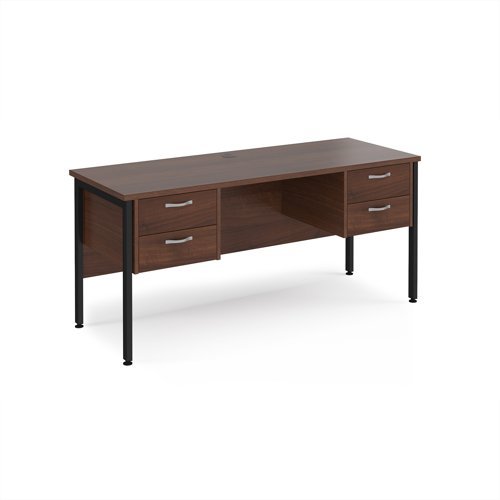Maestro 25 straight desk 1600mm x 600mm with two x 2 drawer pedestals - black H-frame leg Walnut top - MH616P22KW