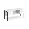 Maestro 25 straight desk 1600mm x 600mm with two x 2 drawer pedestals - black H-frame leg White Top - MH616P22KWH