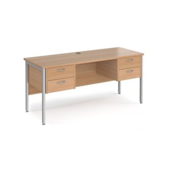 Maestro 25 straight desk 1600mm x 600mm with two x 2 drawer pedestals - silver H-frame leg Beech top - MH616P22SB