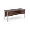 Maestro 25 straight desk 1600mm x 600mm with two x 2 drawer pedestals - silver H-frame leg Walnut top - MH616P22SW
