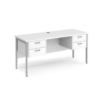Maestro 25 straight desk 1600mm x 600mm with two x 2 drawer pedestals - silver H-frame leg White Top - MH616P22SWH