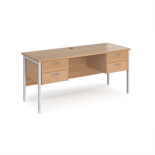 Maestro 25 straight desk 1600mm x 600mm with two x 2 drawer pedestals - white H-frame leg Beech top - MH616P22WHB