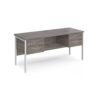 Maestro 25 straight desk 1600mm x 600mm with two x 2 drawer pedestals - white H-frame leg Grey Oak Top - MH616P22WHGO