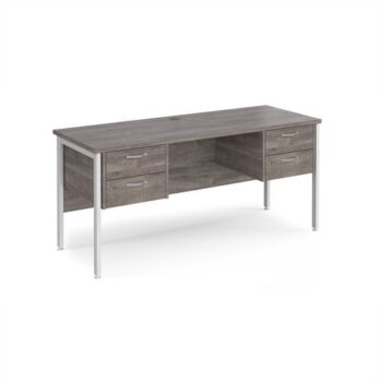 Maestro 25 straight desk 1600mm x 600mm with two x 2 drawer pedestals - white H-frame leg Grey Oak Top - MH616P22WHGO