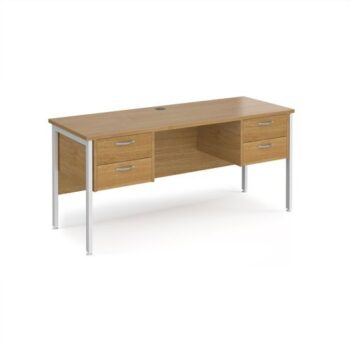 Maestro 25 straight desk 1600mm x 600mm with two x 2 drawer pedestals - white H-frame leg Oak Top - MH616P22WHO