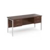 Maestro 25 straight desk 1600mm x 600mm with two x 2 drawer pedestals - white H-frame leg Walnut top - MH616P22WHW