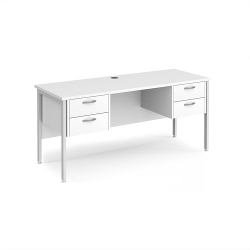 Maestro 25 straight desk 1600mm x 600mm with two x 2 drawer pedestals - white H-frame leg White Top - MH616P22WHWH