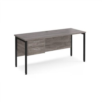Maestro 25 straight desk 1600mm x 600mm with 2 drawer pedestal - black H-frame leg Grey Oak Top - MH616P2KGO