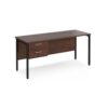 Maestro 25 straight desk 1600mm x 600mm with 2 drawer pedestal - black H-frame leg Walnut top - MH616P2KW