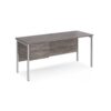 Maestro 25 straight desk 1600mm x 600mm with 2 drawer pedestal - silver H-frame leg Grey Oak Top - MH616P2SGO