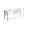 Maestro 25 straight desk 1600mm x 600mm with 2 drawer pedestal - silver H-frame leg White Top - MH616P2SWH