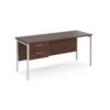 Maestro 25 straight desk 1600mm x 600mm with 2 drawer pedestal - white H-frame leg Walnut top - MH616P2WHW