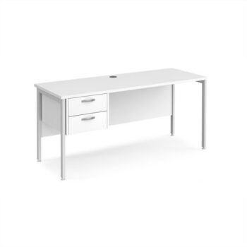 Maestro 25 straight desk 1600mm x 600mm with 2 drawer pedestal - white H-frame leg White Top - MH616P2WHWH