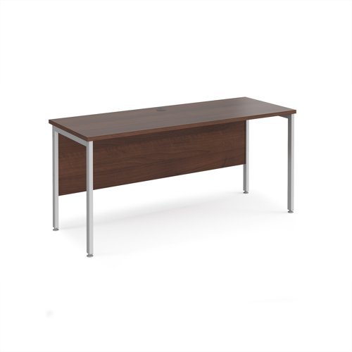 Maestro 25 straight desk 1600mm x 600mm - silver H-frame leg Walnut top - MH616SW