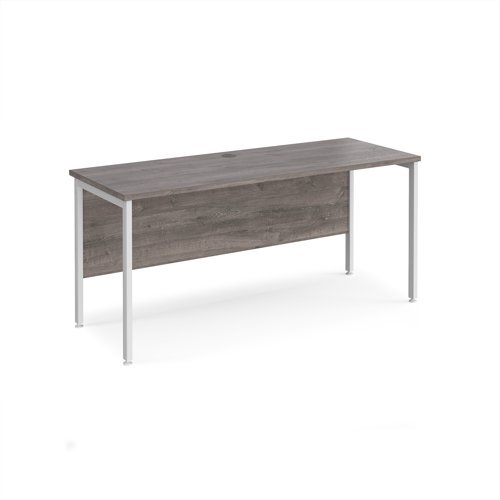 Maestro 25 straight desk 1600mm x 600mm - white H-frame leg Grey Oak Top - MH616WHGO