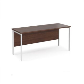 Maestro 25 straight desk 1600mm x 600mm - white H-frame leg Walnut top - MH616WHW