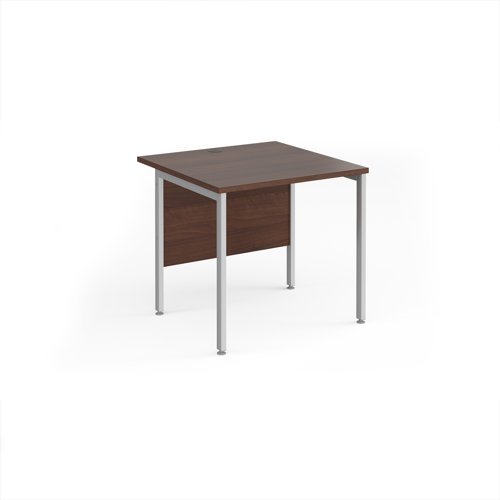 Maestro 25 straight desk 800mm x 800mm - silver H-frame leg Walnut top - MH8SW