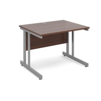 Momento straight desk 1000mm x 800mm - silver cantilever frame Walnut top - MOM10W