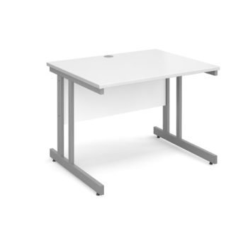 Momento straight desk 1000mm x 800mm - silver cantilever frame White Top - MOM10WH