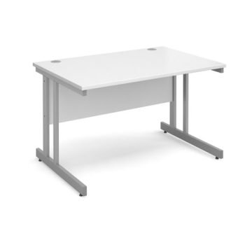 Momento straight desk 1200mm x 800mm - silver cantilever frame White Top - MOM12WH