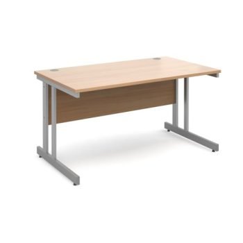 Momento straight desk 1400mm x 800mm - silver cantilever frame Beech top - MOM14B