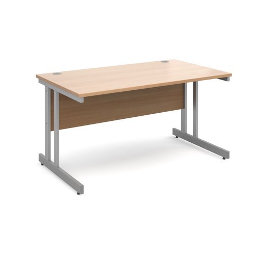 Momento straight desk 1400mm x 800mm - silver cantilever frame Beech top - MOM14B