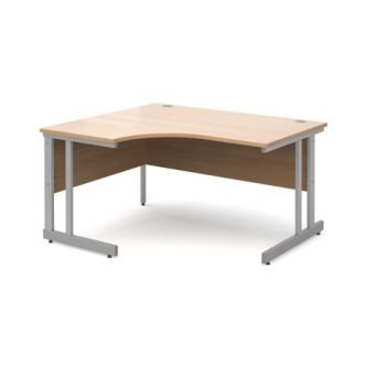 Momento left hand ergonomic desk 1400mm - silver cantilever frame Beech top - MOM14ELB