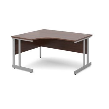 Momento left hand ergonomic desk 1400mm - silver cantilever frame Walnut top - MOM14ELW