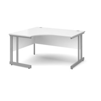 Momento left hand ergonomic desk 1400mm - silver cantilever frame White Top - MOM14ELWH